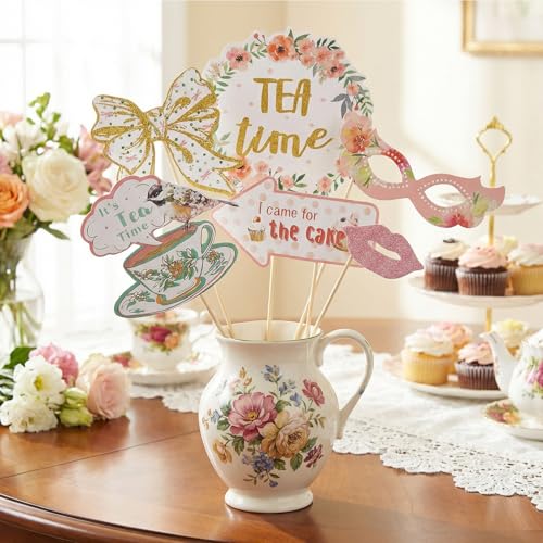 14Pcs Tea Party Decorations Photo Booth Props Tea Party Accessories for Women for Garden Party Birthday Shower