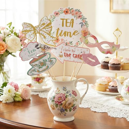 14Pcs Tea Party Decorations Photo Booth Props Tea Party Accessories for Women for Garden Party Birthday Shower