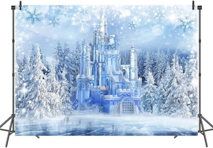 Mocsicka Christmas Winter Backdrop Frozen Crystal Pendant Ice and Snow White World Photography Background for Kids Photo Studio Props Princess Fairy Tale Xmas Eve Background (6x4ft) - size: 6x4ft