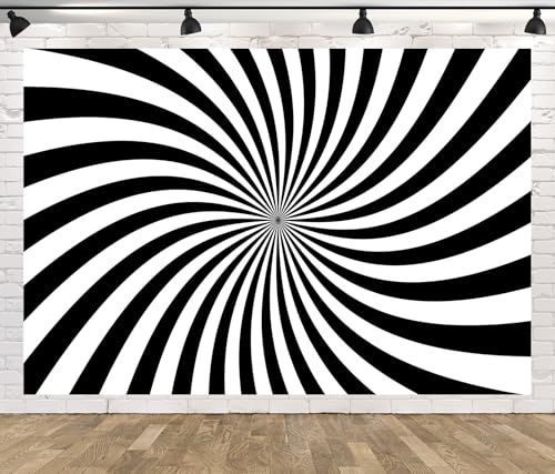 BELECO 20x10ft Fabric Black White Stripes Backdrop Abstract Swirl Pattern Vortex Texture Black and White Rays Sunburst Background for Themed Party Decorations Banner Photoshoot Props - size: 20x10FT