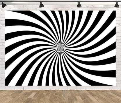 BELECO 5x4ft Fabric Black White Stripes Backdrop Abstract Swirl Pattern Vortex Texture Black and White Rays Sunburst Background for Themed Party Decorations Banner Photoshoot Props - size: 5x4FT