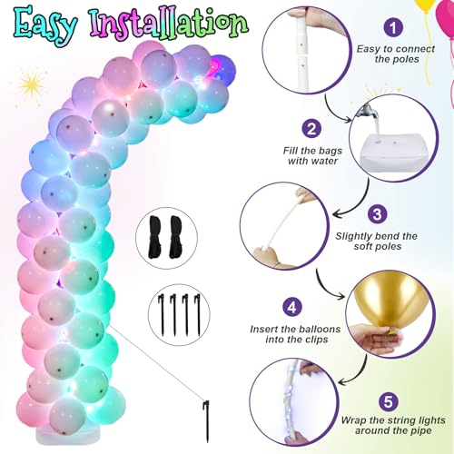 AerWo Lighted Balloon Arch Kit 8.2FT & 6FT, Free Bending Top Half Balloon Arch Stand with Base, Floor Frame for Wedding Birthday Party Baby Shower Yard Lawn Home Christmas Decorations - style: Lighted Half Balloon Arch Stand