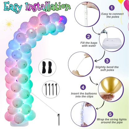 AerWo Lighted Balloon Arch Kit 8.2FT & 6FT, Free Bending Top Half Balloon Arch Stand with Base, Floor Frame for Wedding Birthday Party Baby Shower Yard Lawn Home Christmas Decorations - style: Lighted Half Balloon Arch Stand