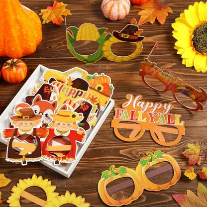 32 Pcs Fall Party Decoration Paper Eyeglasses Autumn Thanksgiving Costume Photo Booth Prop Pumpkin Maple Leaf Autumn theme Supplies for Hello Fall Harvest Decorations Thanksgiving Party Favor - style: Fall