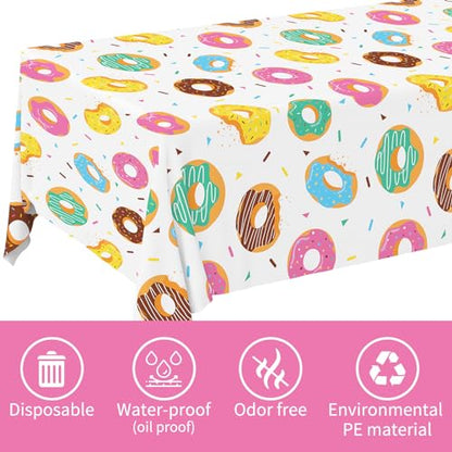 Gatherfun Donut Party Supplies: 2-Pack Donut Birthday Party Decorations,Disposable Plastic Tablecloth, Ideal Table Cover for Two Sweet Birthday, Baby Shower & Themed Parties, 54 x 108 Inch - style: Donut