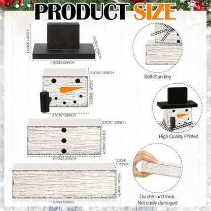 Geelin 4 Pcs Snowman Decor Winter Table Decorations Christmas Tiered Tray Decor Winter Centerpiece Decorations Indoor Rustic Wooden Snowman Block Sign Gift for Home Table Kitchen Shelf - style: Snowman