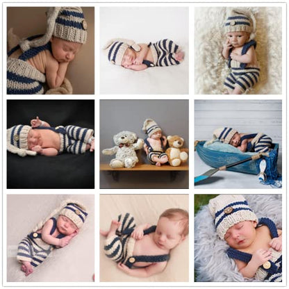 Fashion Cute Newborn Boy Girls Baby Costume Outfits Photography Props Hat Pants - color: Beige