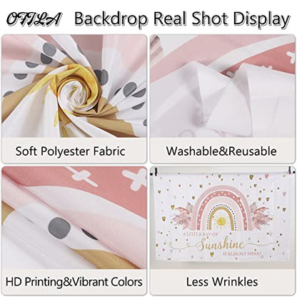 Boho Rainbow Baby Shower Backdrop 7x5ft A Little Ray of Sunshine is Almost Here Boho Pampas Baby Shower Party for Girl Cake Table Background Kids Artistic Portrait Photo Studio Booth Props - size: 7x5ft
