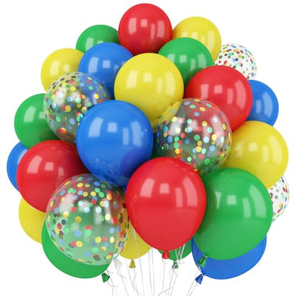 Red Blue Yellow Green Balloon Set, 12 Inch Carnival Circus Party Balloon Red Blue Green Yellow Helium Balloons Confetti Latex Balloon for Video Game Party Rainbow Kid Birthday Party Carnival Circus - color: Red Blue Yellow Green