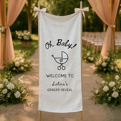 Gender Reveal Banner Oh Baby Welcome Sign Vertical Party Backdrop Baby Shower Decoration Pregnancy Announcement Poster Indoor Outdoor Garden Entryway Prop Neutral Nursery Theme Photo Wall