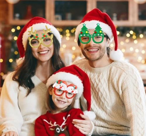 Christmas Glasses for Holiday Party 12Pcs: Fun Decorative Festive Eyeglasses Frames for DIY Photo Booth, Christmas Stocking Stuffers Party Favors for Adults Women Men