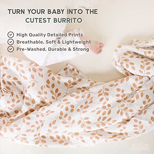 Mini Wander Swaddles for Newborns Muslin Swaddle Blankets - Breathable Soft Gender Neutral Receiving Blanket Baby Essentials | 47 x 47 Cotton - Leaves (Amber) - color: Leaves (Amber)