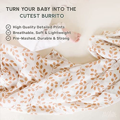 Mini Wander Swaddles for Newborns Muslin Swaddle Blankets - Breathable Soft Gender Neutral Receiving Blanket Baby Essentials | 47 x 47 Cotton - Leaves (Amber) - color: Leaves (Amber)