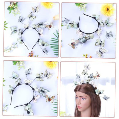 SEWACC 2pcs Butterfly Hairband Set for Women Brides, Wedding Photo Props, Plastic Headbands in Plain Blue and Neutral Colors, Bridal Hair Accessories for Photography and Special Occasions
