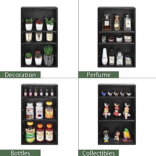 Ikee Design Wooden Wall-Mounted Display Shelves Rack for Collectibles, Figures,Shot Glasses,Spice Can,Cosmetics or Perfume, 5 Adjustable Height Shelves,Space-Saving, Black Color - color: Black, 5 Shelves