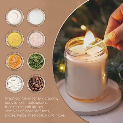 Tecohouse 8oz Glass Jars with Lids, 3 Pack Candle Jars with Blank Labels, 250g Clear Glass, Wide Mouth | Cosmetic Containers for Sample, Cream, Lotion, Honey, Powder, Jelly | Kitchen & Home - color: Clear-Black Lids