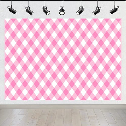 BELECO 8x6ft Fabric Pink and White Checkered Backdrop Pink Gingham Pattern Plaid Texture Background BBQ Picnic Party Decorations Birthday Baby Shower Shoot Photo Props - size: 8x6FT