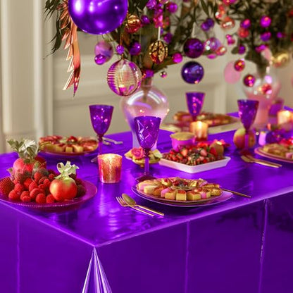 2pcs Dark Purple Foil Tablecloth 54*72inch Plastic Wedding Birthday Winter Party Table Cloths Disposable Waterproof Table Cover for Halloween Graduation Anniversary Party Supplies (Dark Purple, 2) - color: Dark Purple