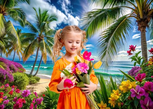 Summer sea Backdrop Tropical Beach Plants Photo Backdrop Hawaiian Ocean Blue Sky Background for Theme Party Supplies Studio Props 10x8ft - size: 10x8ft