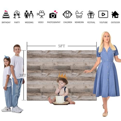 Rustic Wood Wall Backdrop 5x3FT Natural Wooden Plank Photography Background Baby Shower Birthday Bridal Shower Party Cake Table Decorations Banner Backdrops Photo Booth Prop Polyester Fabric - size: 5X3FT