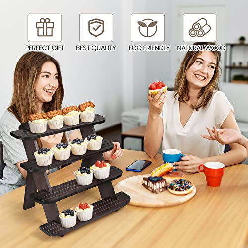 Wooden Cupcake Stand, 4 Tier Shelf Earring & Ring Holder Stands,Tiered Tray Stand Display Shelf Display Riser, Table Display Stand For Vendors, Perfume Organizer, Fragrance Shelf, Spice Rack - color: Walnut-4Tier