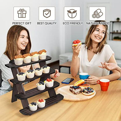 Wooden Cupcake Stand, 4 Tier Shelf Earring & Ring Holder Stands,Tiered Tray Stand Display Shelf Display Riser, Table Display Stand For Vendors, Perfume Organizer, Fragrance Shelf, Spice Rack - color: Walnut-4Tier