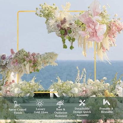WellSign 6.6FTx6.6FT Wedding Balloon Arch Backdrop Stand, Gold Square Rectangular Metal Background Arch Frame for Garden Flower Arch, Birthday, Baby Shower Parties Decoration