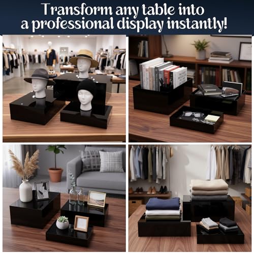 3 Pack Extra Large Acrylic Buffet Risers - 14”, 12”, 10” Black Display Stands with Hollow Bottoms, Cube Riser Boxes Nesting for Dessert Food Catering Buffet Display Party Supplies - color: Black, size: 14”,12”,10”