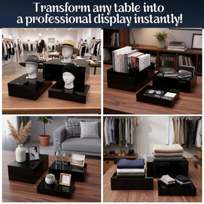 3 Pack Extra Large Acrylic Buffet Risers - 14”, 12”, 10” Black Display Stands with Hollow Bottoms, Cube Riser Boxes Nesting for Dessert Food Catering Buffet Display Party Supplies - color: Black, size: 14”,12”,10”