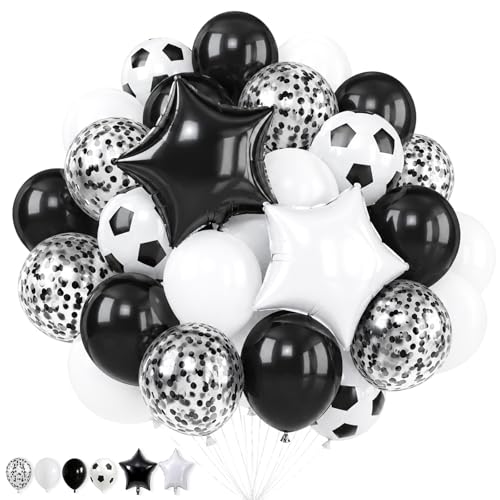 Soccer Balloons, 12Inch Black White Soccer Printed Latex Balloons, 18 Inch Black and White Star Foil Balloon with Confetti Helium Balloon for Sport Football Theme Boy Men Birthday Party Decorations - color: Soccer Black White