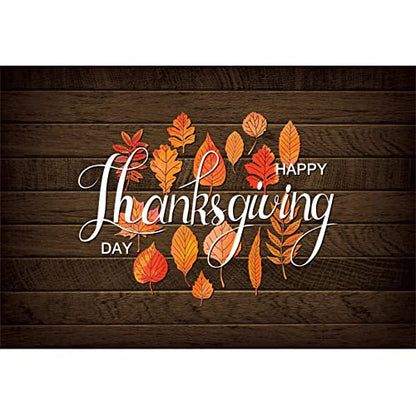 5x3ft Polyester Happy Thanksgiving Backdrop Fall Maple Leaves Rustic Brown Wooden Board Photography Background for Autumn Harvest Party Theme Banner Decor YouTube Photo Props - size: 5x3ft-Polyester