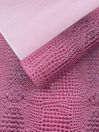 Glossy Two Tone Gator Fake Leather Upholstery, 3D Crocodile Skin Texture Faux Leather PVC Vinyl, 54" Wide (Bubble Gum, 12" X 54") - color: Bubble Gum, size: 12" X 54"