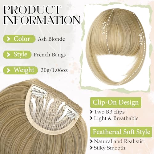 Bangs Hair Clip in Bangs, French Ash Blonde Fake Bangs Hair Clip on Bangs for Women Fringe with Temples Hairpieces Faux Bangs for Daily Wear - color: Ash Blonde