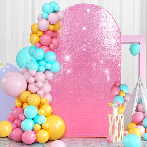 PartyDelight Pink Arch Sequin Backdrop Cover 7.2FT Sparkly Wedding Back Drop Fitted Arch Stand for Birthday Party Decoration - color: Pink, size: 7.2FT