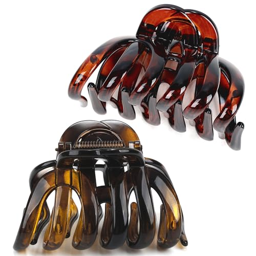 Octopus Hair Claw Clips for Thick Hair 3.6" Large Octopus Claw Clips for Women's Long Hair (2 Pcs, Brown&Dark Red) - color: Octopus glossy-2