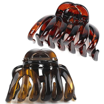 Octopus Hair Claw Clips for Thick Hair 3.6" Large Octopus Claw Clips for Women's Long Hair (2 Pcs, Brown&Dark Red) - color: Octopus glossy-2