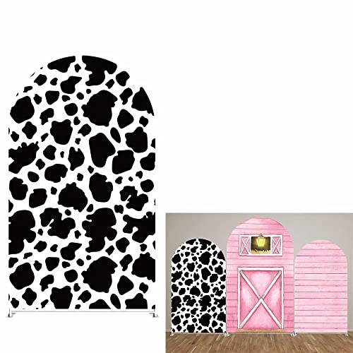 HUAYI Cow Pattern Arch Backdrop Cover Girl Pink Farm Parties Chiara Backdrops Decorations Arched Wall Covers Stands Display Props Farm Party Banner GX238 3ft * 6.5ft - color: Gx238-arch Cover, size: W3ft by H5ft (90cm by 150cm)
