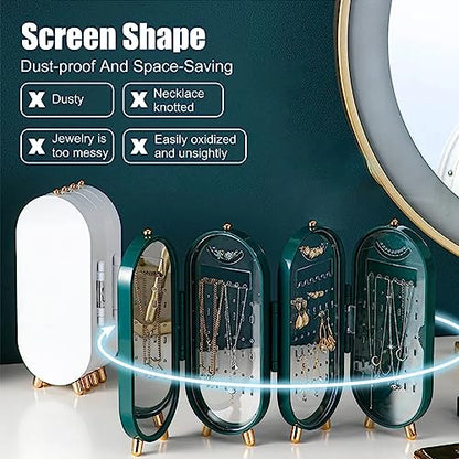 Tvoip Earring Organizer Stand，4-Layer Small Foldable Dustproof Jewelry Holder with 153 Holes For Women Earrings, Earring Backs, Necklaces,Display Jewelry Organizer (Green) - color: Green
