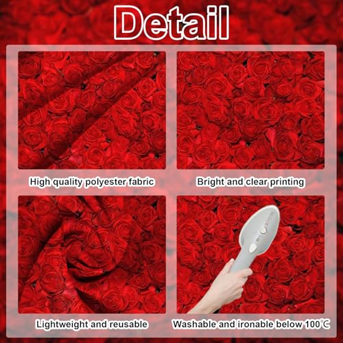 Avezano Red Rose Floral Wedding Photography Backdrop Valentine's Day Party Photo Backdrops 14 February Background Photo Booth Props Pictures (7x5ft) - size: 7x5ft