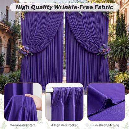 8ftx10ft Wrinkle Free Purple Backdrop Curtain - 10 Feet Photography Backdrop Drapes, Silky Polyester Back Drop Cloth for Wedding Baby Shower Balloon Arch Background - color: Purple, size: 8FTx10FT (W4'xH10', 2 Panels)