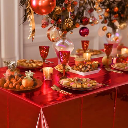 2pcs Red Foil Tablecloth 54*72 Inch Plastic Christmas Carnival Birthday Party Table Cloths Disposable Waterproof Table Cover for Graduation Anniversary Wedding Baby Shower Bridal Party Supplies - color: Red