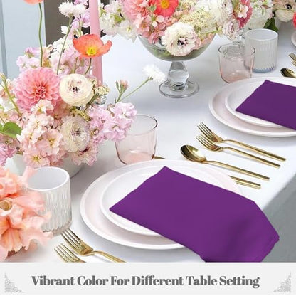 PLOYMONO Eggplant Heavy Duty Cloth Napkins - 17 x 17 Inch Solid Washable Polyester Dinner Napkins - Set of 8 Napkins with Hemmed Edges - Great for Weddings, Parties, Banquets Dinner & More - color: Eggplant
