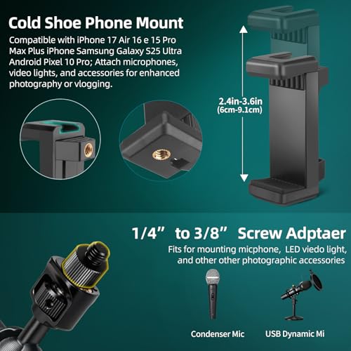 22" Magic Arm Clamp, Overhead Phone Mount Holder Stand, Flexible Desk Camera Mount, Articulating Friction Boom Arm with 1/4" 3/8" Threads for Phone, DSLR, Action Camera,Filming, Light, Webcam, Mic - color: MH05