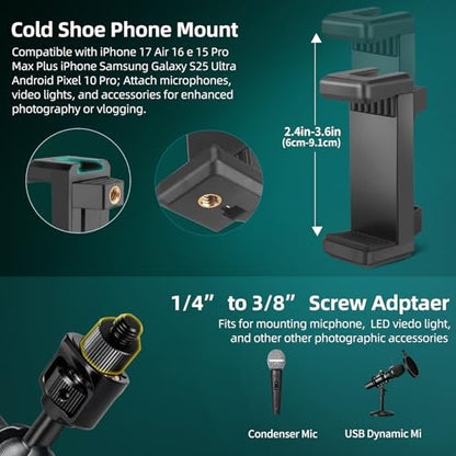 22" Magic Arm Clamp, Overhead Phone Mount Holder Stand, Flexible Desk Camera Mount, Articulating Friction Boom Arm with 1/4" 3/8" Threads for Phone, DSLR, Action Camera,Filming, Light, Webcam, Mic - color: MH05