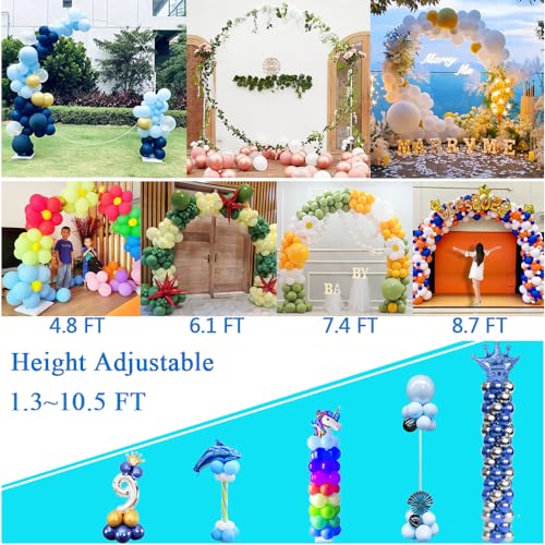 Decojoy Balloon Arch Stand, 7.5ft Large Round Backdrop Frame, Adjustable Half Circle Arch, 2 set Reusable Metal Ballon Column Kit with Base 3IN1 for Birthday, Wedding, Graduation, Shower Party