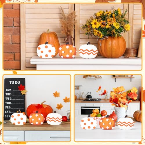 COCHIE Fall Pumpkin Decorations for Home Indoor, Thanksgiving Table Decor, Harvest Tabletop Decoration, Wooden Pumpkins Signs Block for Tiered Tray Party Shelf Display Set of 3 - style: Pumpkin