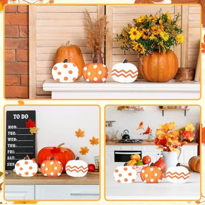 COCHIE Fall Pumpkin Decorations for Home Indoor, Thanksgiving Table Decor, Harvest Tabletop Decoration, Wooden Pumpkins Signs Block for Tiered Tray Party Shelf Display Set of 3 - style: Pumpkin
