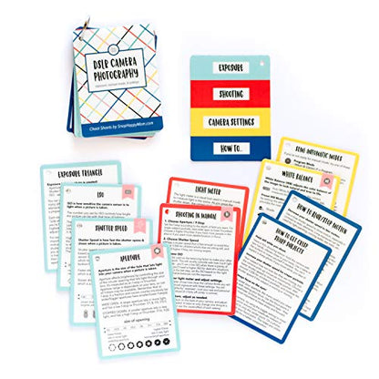 DSLR Cheat Sheet Cards for Canon, Nikon and Sony Cameras - Plastic Quick Reference Photography Cards | Camera Settings, Exposure & Manual Mode (Bright) - color: Bright