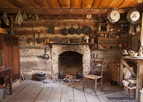 BELECO Rustic Kitchen Backdrop 8x6ft Fabric Western Old Wooden House Kitchen Interior Background Rural Farmhouse Fireplace Cooking Utensils Cooking Background Farmers Cowboys Portrait Photo Props - size: 8x6FT