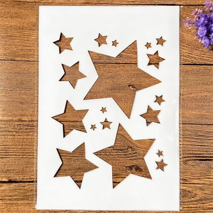 TIAMECH A4 Reusable Shinning Stars Stencil for Painting - Five-Pointed Stars Layering Template, DIY Wall Art, Wood Furniture, Scrapbook & Crafts (8.3x11.7inch) - style: Shinning Stars